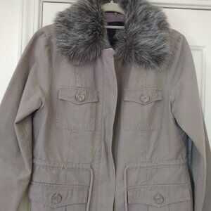 EEUC JACK. FAUX FUR REMOVABLE COLLAR ZIP FRONT DRAWSTRING WAIST JACKET LARGE